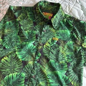 DIXXON Green Leaf Print Casual Button Down Shirt